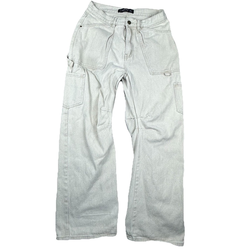Lioness Women's M Utility‎ Barrel Leg Carpenter Jeans Beige 100% Cotton Workwear